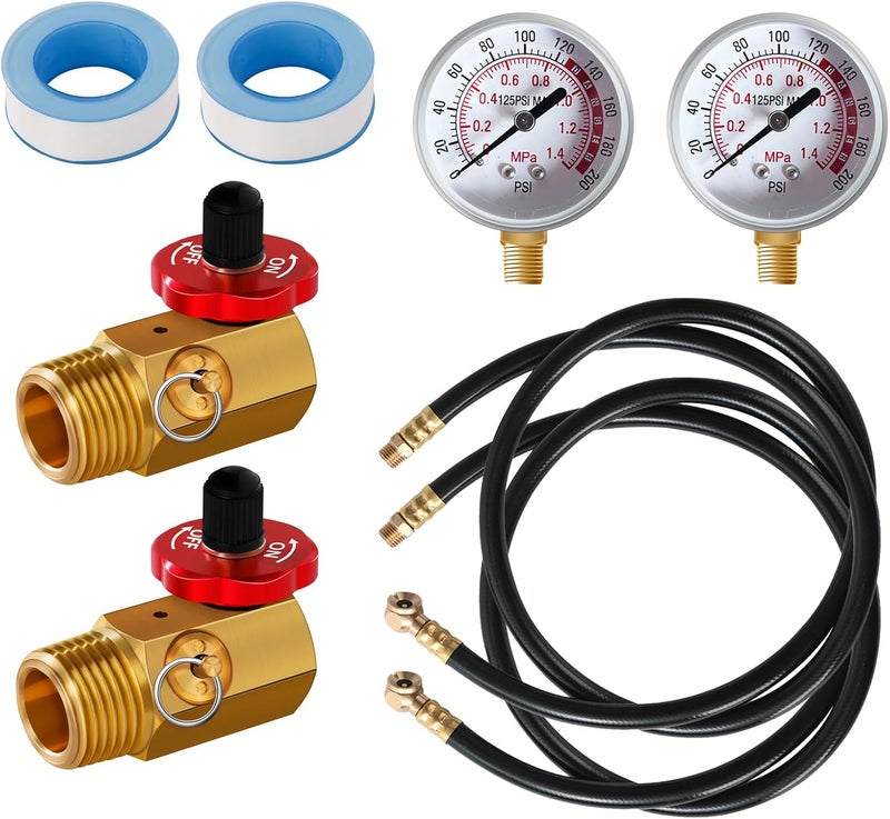 SUNROAD 2pack Air Tank Repair Kit Including Safety Valve, 0-200 PSI Pressure Gauge and 4 Feet Air Tank Hose Assembly Kit for Portable Carry Tank - Image 1